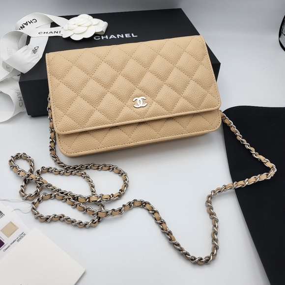 Brand new 2022 authentic Chanel classic beige caviar quilted woc wallet on chain - Picture 12 of 17